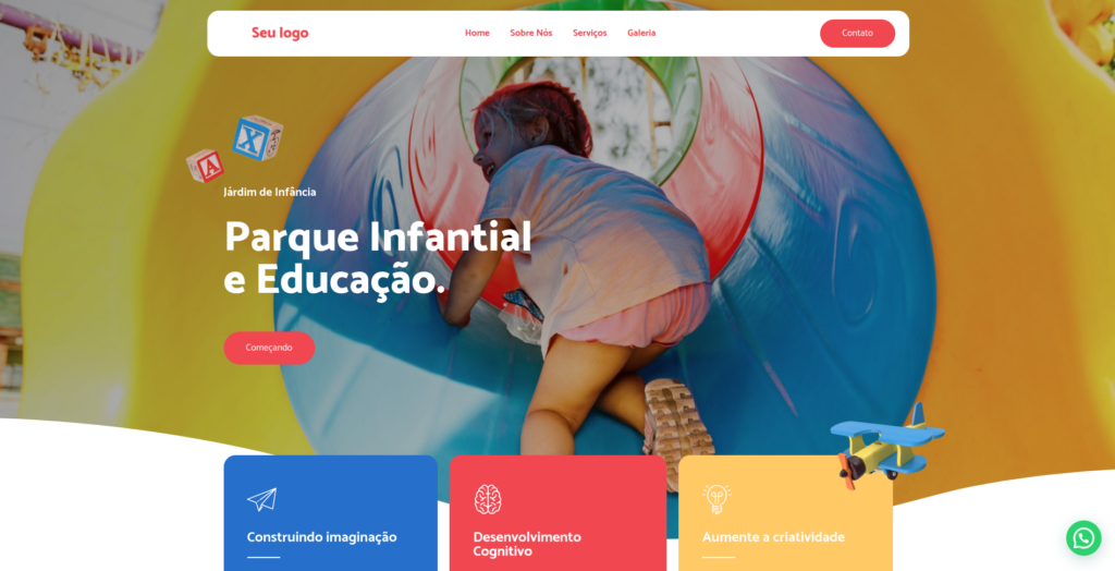 Página inicial de um site de um modelo de site da EZWEB criação de sites.