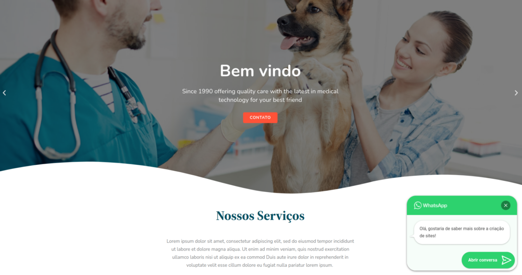 Página inicial de um site de um modelo de site da EZWEB criação de sites.